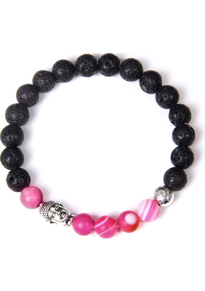 23CM Tarzı Gül Akik 42 Kds Buddha Kafa Bileziği Erkek Doğal Çakra Şanslı Kaplan Gözü Dzi Agat Taş Boncuk Bilezik Vintage Elastik Pulsera Kadın Takı (Yurt Dışından)