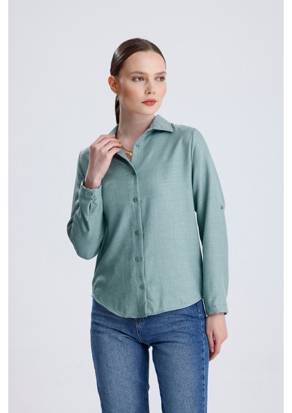 | Kadın Oversize Basic Gömlek - Rahat Kalıp, Düğmeli Uzun Kollu Günlük Gömlek