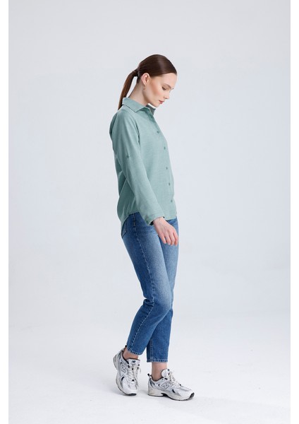 | Kadın Oversize Basic Gömlek - Rahat Kalıp, Düğmeli Uzun Kollu Günlük Gömlek