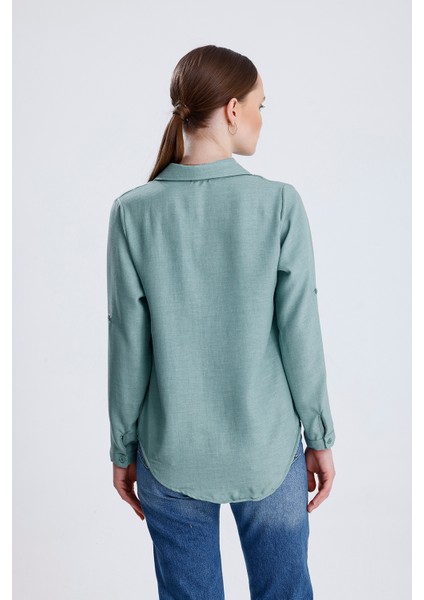 | Kadın Oversize Basic Gömlek - Rahat Kalıp, Düğmeli Uzun Kollu Günlük Gömlek