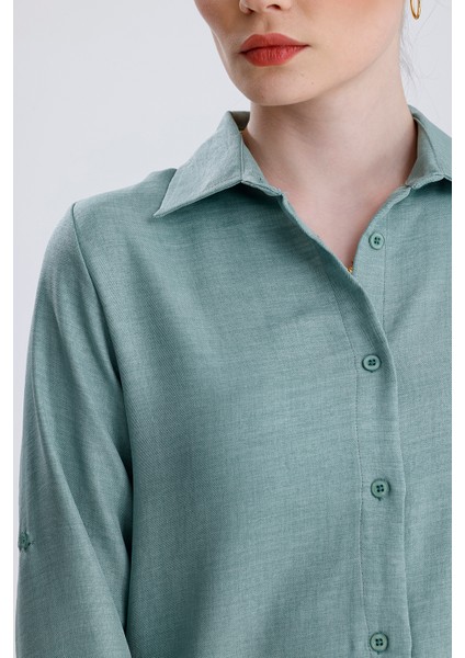 | Kadın Oversize Basic Gömlek - Rahat Kalıp, Düğmeli Uzun Kollu Günlük Gömlek