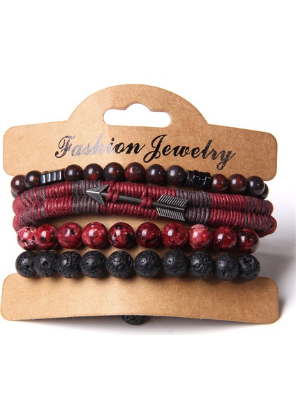 FD4362 Vintage Katmanlı Erkek Bileklik Doğal Taş Lava Boncuklu Oklu Bilezik Moda Siyah Ok Kolye Bilezik Takı Erkek Kadın (Yurt Dışından) modelleri