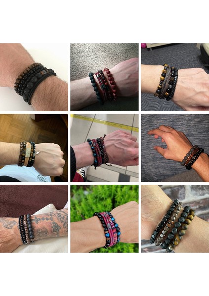 FD4362 Vintage Katmanlı Erkek Bileklik Doğal Taş Lava Boncuklu Oklu Bilezik Moda Siyah Ok Kolye Bilezik Takı Erkek Kadın (Yurt Dışından) fırsatları