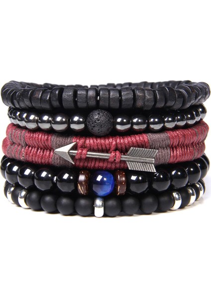 FD4362 Vintage Katmanlı Erkek Bileklik Doğal Taş Lava Boncuklu Oklu Bilezik Moda Siyah Ok Kolye Bilezik Takı Erkek Kadın (Yurt Dışından) indirimleri