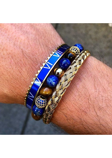 Siyah Bileklik Yüksek Kaliteli Erkek Takı Altın Bilezik Paslanmaz Çelik Mavi Roma Kaplan Gözü Taşlı Cz Toplu Makrome Bilezik Bileziği Erkek (Yurt Dışından) fiyatları