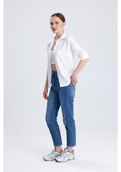 | Kadın Oversize Basic Gömlek - Rahat Kalıp, Düğmeli Uzun Kollu Günlük Gömlek fırsatları