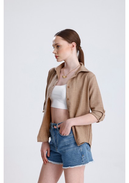 | Kadın Oversize Basic Gömlek - Rahat Kalıp, Düğmeli Uzun Kollu Günlük Gömlek