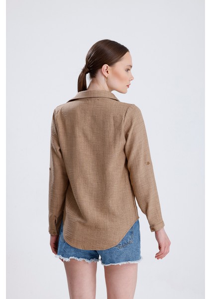 | Kadın Oversize Basic Gömlek - Rahat Kalıp, Düğmeli Uzun Kollu Günlük Gömlek