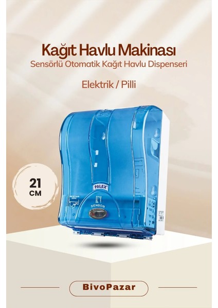 3491-S Prestij Otomatik Havlu Dispenseri 21 cm Şefaff Mavi
