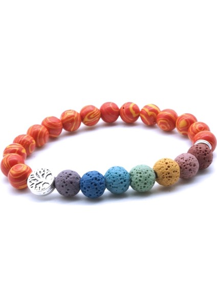 19CM Tarzı C Yaşam Ağacı 8mm Renkli Yedi Çakra Siyah Lav Taşı Bileklik Kendin Yap Aromaterapi Esansiyel Yağ Difüzör Bileklik Yoga Takı (Yurt Dışından)