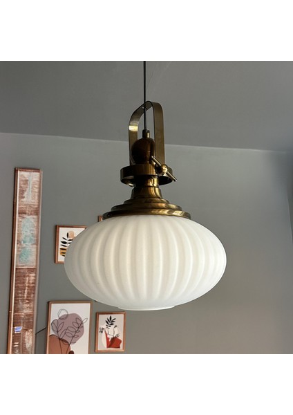 Elegant Beyaz Cam Tekli Avize Eskitme Başlık Retro Sarkıt Lamba Restoran Salon Aydınlatma