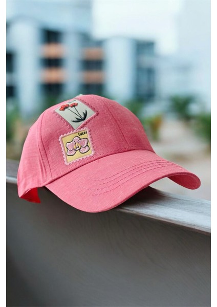 (4-8 Yaş) Çiçek Işlemeli Kız Çocuk kep şapka - Pembe