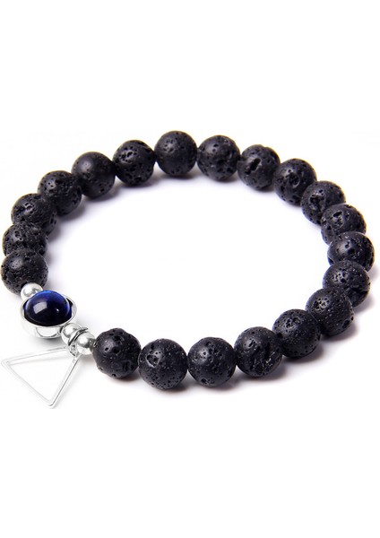 21CM Tarzı Lav Yüksek Doğal Siyah Turmalin Obsidiyen Boncuk Bilezik Moda Cz Metal Kare Şanslı Bilezik Takı Kadın Erkek Hediyeler (Yurt Dışından)