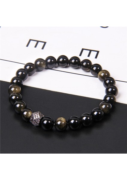 21CM Tarzı Lav Yüksek Doğal Siyah Turmalin Obsidiyen Boncuk Bilezik Moda Cz Metal Kare Şanslı Bilezik Takı Kadın Erkek Hediyeler (Yurt Dışından) modelleri