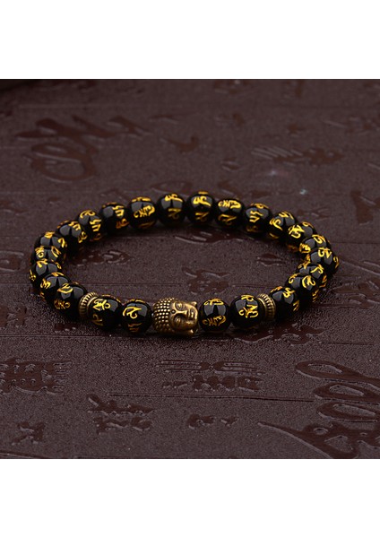 406-3 Kadınların Retro Tibet Siyah Boncuk Oyma Mantra Om Mani Amulet Bileklik Erkekler Vintage Budist Meditasyon Takı AB285 (Yurt Dışından)