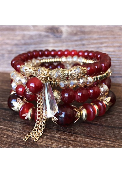 Mhm-05-04-03-03 Bohem Tarzı Kadın Moda Bileklik Takı 4 Parça Boncuklu Kristal Bilezik Seti (Yurt Dışından) fiyatları