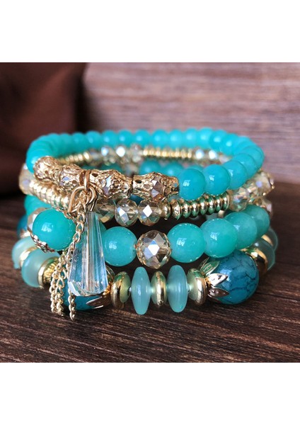 Mhm-05-04-03-03 Bohem Tarzı Kadın Moda Bileklik Takı 4 Parça Boncuklu Kristal Bilezik Seti (Yurt Dışından) fırsatları