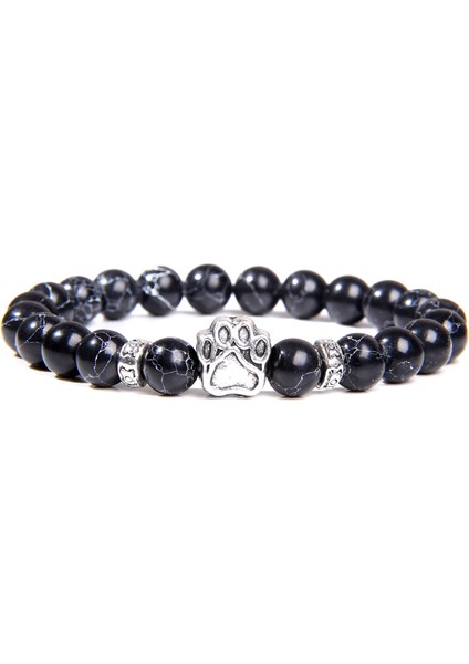 23CM Tarzı Siyah Tabanca Kaplama Erkek Bileklik Hava Agat Bilezik Kadınlar Köpek Patisi Gümüş Kaplama Bilezik Femme Doğa Enerjisi Taş Boncuk Pulsera Takı (Yurt Dışından)