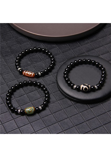17CM Tarzı No.10 Boyutu Tibet Doğal Taş Bilezik El Yapımı Esnek Buda Dokuz Göz Dzi Agat Taş Bileklik Erkek Siyah Cilalı Oniks Taş Boncuk Bilezik (Yurt Dışından) fiyatları
