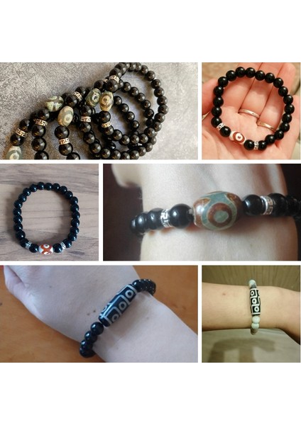 17CM Tarzı No.4 Boyutu Tibet Doğal Taş Bilezik El Yapımı Esnek Buda Dokuz Göz Dzi Agat Taş Bileklik Erkek Siyah Cilalı Oniks Taş Boncuk Bilezik (Yurt Dışından) modelleri