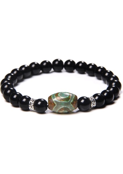 17CM Tarzı No.4 Boyutu Tibet Doğal Taş Bilezik El Yapımı Esnek Buda Dokuz Göz Dzi Agat Taş Bileklik Erkek Siyah Cilalı Oniks Taş Boncuk Bilezik (Yurt Dışından) fırsatları