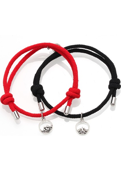 Stili Ayarla Bu Çift Bileklik Çifti En Iyi Arkadaş Bilekliği Erkek Bilekliği Kırmızı Siyah Halat Örgü Manyetik Çekim Uzun Mesafe Aşk Takı (Yurt Dışından)