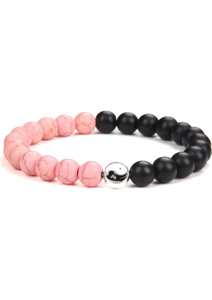 21CM Tarzı No.18 Beden Erkekler ve Şanslı Çiftler Için Yin Yang Bilezik Doğal Howlite Bilezik Kadınlar Siyah Oniks Taş Boncuklu Mücevherat Bileklik (Yurt Dışından)