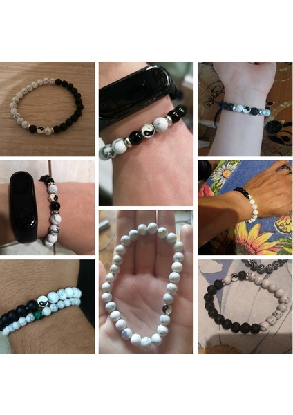 21CM Tarzı No.18 Beden Erkekler ve Şanslı Çiftler Için Yin Yang Bilezik Doğal Howlite Bilezik Kadınlar Siyah Oniks Taş Boncuklu Mücevherat Bileklik (Yurt Dışından) modelleri