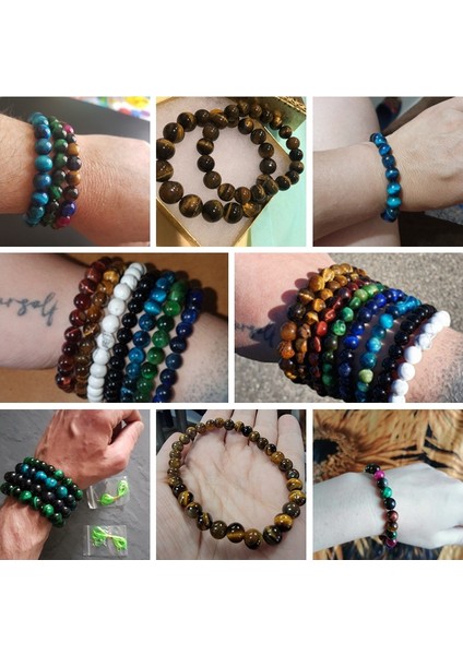 23CM Tarzı Rüya Kaplan Gözü Bileklik Renkli Mavi Sarı Yuvarlak 8mm Boncuklar Doğal Taş Bilezik Kadın Erkek Elastik Ip Bilezikler Takı (Yurt Dışından) indirimleri