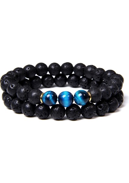 23CM Tarzı No.8 Boyutu 2 Adet Moda Doğal Taş Lav Volkanik Boncuk Bilezik Kaplan Gözü Buddha Şans Bileziği Takı Kadın Erkek Çift Bilezik (Yurt Dışından)