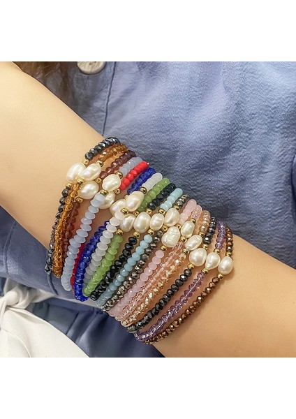 Kırmızı Kadınlar Için Paslanmaz Çelik Boncuklu Taze Su Incisi Bileklik Bildiren El Yapımı Takı ile Bohem Cam Bilezik - Esnek (Yurt Dışından) modelleri