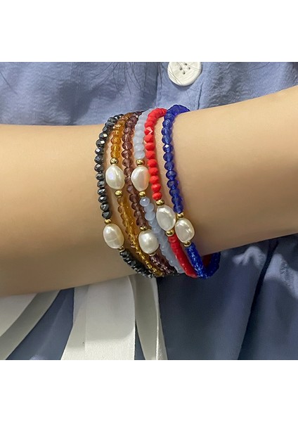 Kırmızı Kadınlar Için Paslanmaz Çelik Boncuklu Taze Su Incisi Bileklik Bildiren El Yapımı Takı ile Bohem Cam Bilezik - Esnek (Yurt Dışından) fırsatları