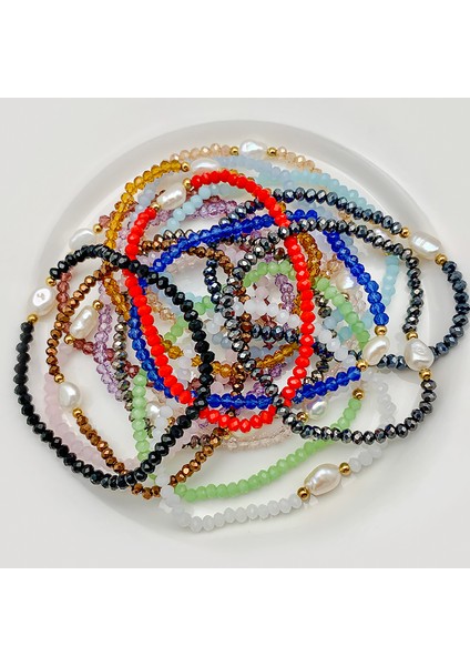 Kırmızı Kadınlar Için Paslanmaz Çelik Boncuklu Taze Su Incisi Bileklik Bildiren El Yapımı Takı ile Bohem Cam Bilezik - Esnek (Yurt Dışından) indirimleri