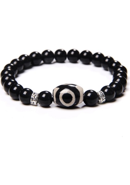 23CM Tarzı No.2 Boyutu Tibet Doğal Taş Bilezik El Yapımı Esnek Buda Dokuz Göz Dzi Agat Taş Bileklik Erkek Siyah Cilalı Oniks Taş Boncuk Bilezik (Yurt Dışından)