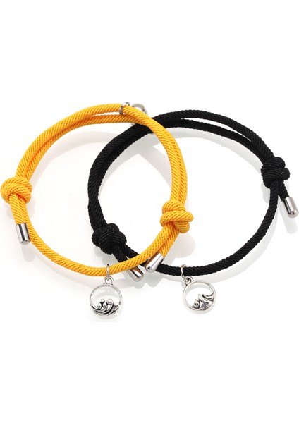 Stili Ayarla Q Çift Bileklik Çifti En Iyi Arkadaş Bilekliği Erkek Bilekliği Kırmızı Siyah Halat Örgü Manyetik Çekim Uzun Mesafe Aşk Takı (Yurt Dışından)