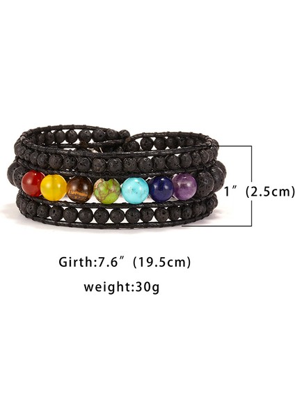 19.5cm Tarzı BR18Y0557 Doğal Taş Bileklik El Yapımı 7 Çakra Sarma Bileklik Siyah Lav Taşı Bilezik 3 Iplikli Halat Örgülü Bilezik (Yurt Dışından)