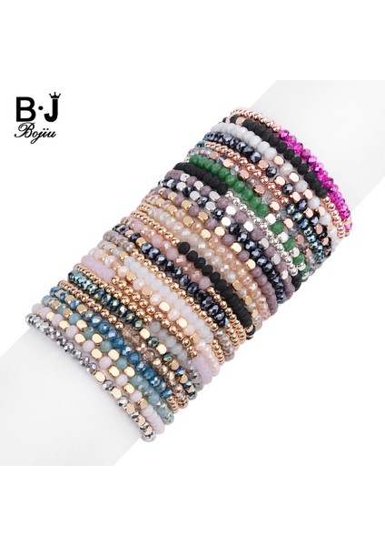 Renk 11 27 Renkli Lastikli Kadın Bilezikleri Küçük Gül Altın Gümüş Kare Akrilik Yuvarlak Hematit Fasetli Kristal Boncuk Bilezik Bayan BC324 (Yurt Dışından) fiyatları