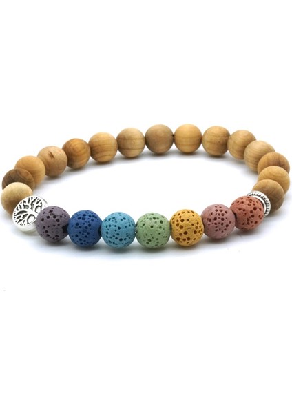 18CM Tarzı K Ahşap Lav Boncukları Yaşam Ağacı 8mm Renkli Yedi Çakra Siyah Lav Taşı Bileklik Kendin Yap Aromaterapi Esansiyel Yağ Difüzör Bileklik Yoga Takı (Yurt Dışından)