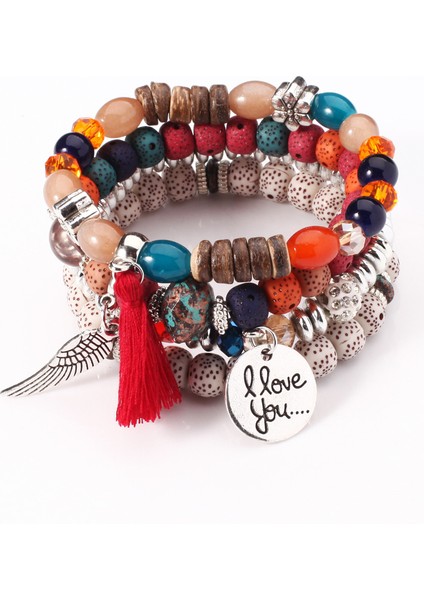 B280-3 Kadınlar Için Boho Tarzı Büyük Çok Katmanlı Çok Renkli Boncuklu Bileklik Seti Nazar Boncuklu Bilezikler Vintage Etnik Moda Takı (Yurt Dışından) modelleri