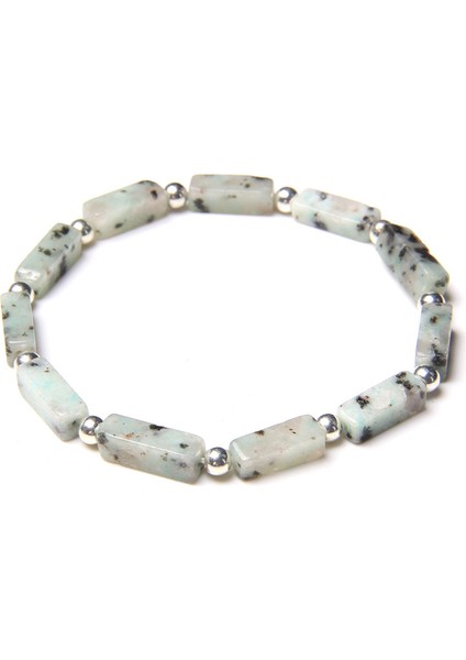 23CM Tarzı Yeşim Taşı Erkekler Için Lapis Lazuli Bileklik Doğal Cilalı Dikdörtgen Taş Bileklik Gümüş Renk Yuvarlak Boncuk Şans Bileziği Kadın Takı (Yurt Dışından)