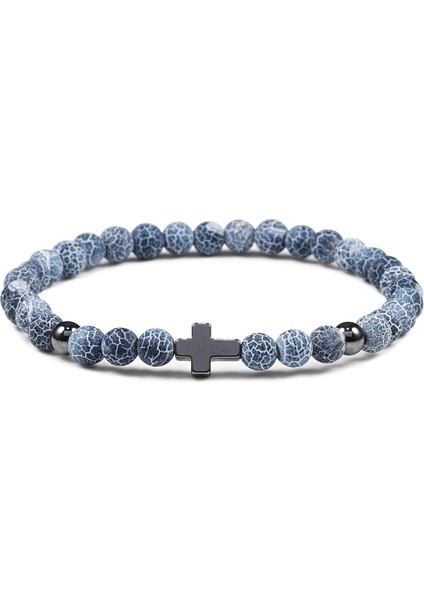 6mm Siyah Yıpranmış Dua Erkek Kadın Bilezik Hematit Haç Tespih Doğal Taş Boncuk Isa Oniks Meditasyon Bilezikler Takı Hediye Pulsera (Yurt Dışından)