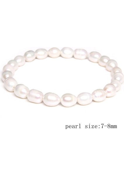19CM Tarzı No.7 Boyutu Doğal Tatlısu Beyaz Inci Bilezik Esnek Barok Gerçek Inci Boncuklu Bilezikler Zincir Kadınlar Için Ince Takı Hediyeler (Yurt Dışından)