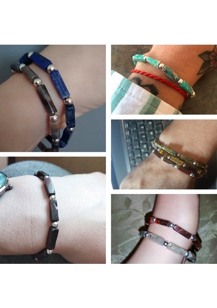 19CM Tarzı Şoşan Taşı Erkekler Için Lapis Lazuli Bileklik Doğal Cilalı Dikdörtgen Taş Bileklik Gümüş Renk Yuvarlak Boncuk Şans Bileziği Kadın Takı (Yurt Dışından) modelleri