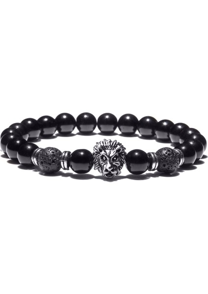 17CM Tarzı Tip 17 Klasik Doğal Siyah Oniks Boncuk Bileklik Erkek Moda Volkanik Lava Boncuklu Aslan Başlı Bilezik Kadın Erkek Takı Hediye (Yurt Dışından) fiyatları