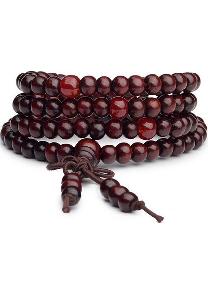 Kırmızı Doğal Sandal Ağacı Budist Buddha Meditasyon Ahşap Tesbih Marathi Bileklik Kadın Erkek Takı Şanslı Hediye (Yurt Dışından)