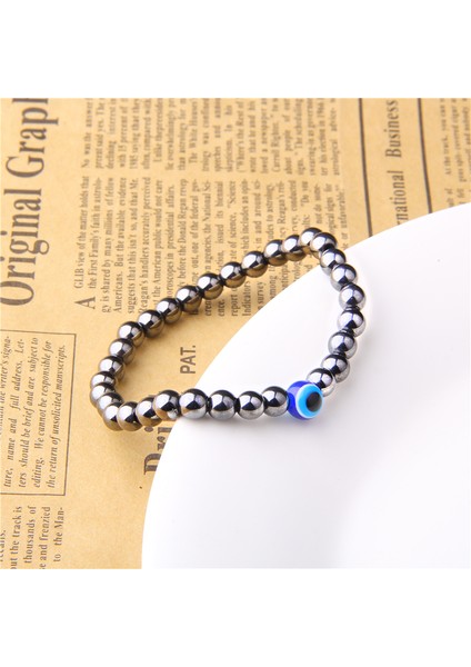 17CM Tarzı Mavi Cilalı Siyah Oniks Bileklik Erkek Kötü Göz Boncuk Taş Bileklik Erkek Moda Takı Buddha Sağlık Dengesi Yoga Reiki Bileziği (Yurt Dışından)