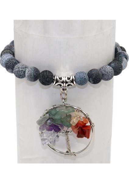 Siyah Tabanca Kaplama Doğal Taş Hayat Ağacı Bileklik Erkek Kadın Lapis Lazuli Ametist Akik Kaplan Gözü Kedi Gözü Taş Boncuk Yoga Bileziği Mücevher (Yurt Dışından)