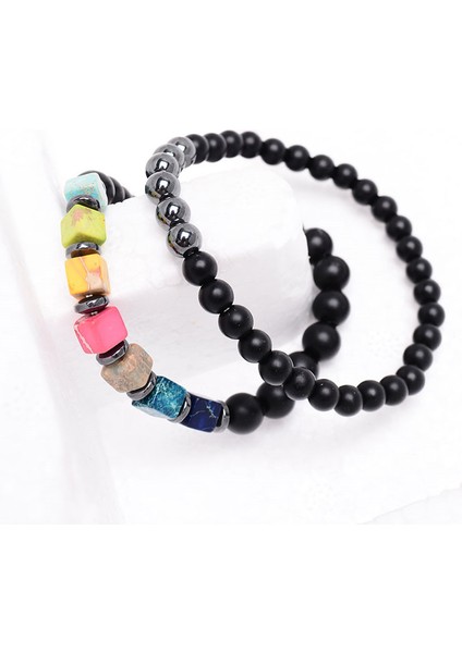 AA703-2 Doğal Kare Taş Çift Bileklik Seti Vintage 7 Çakra Boncuklu Zincir Bilezik Sevgili Yoga Buddha Takı Hediye (Yurt Dışından) fırsatları