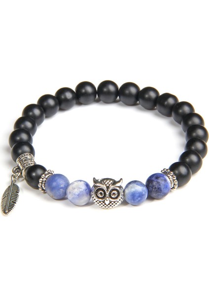 19CM Tarzı 18 Baykuş Erkek Kadın Şanslı Mavi Yunan Türk Şeytan Kötü Göz Bilezik Takı Erkek Doğal Tibet Lav Kaplan Göz Taşı Bilezik 8mm (Yurt Dışından)