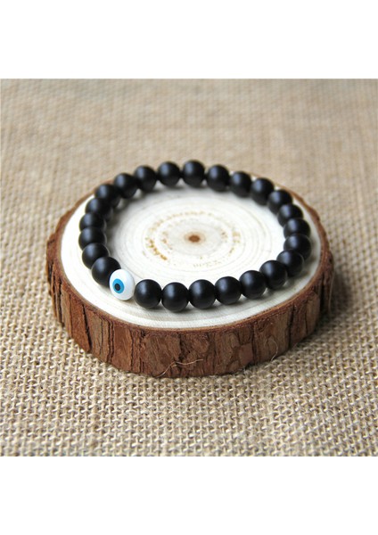 19CM Tarzı Mat Oniks Cilalı Siyah Oniks Bileklik Erkek Kötü Göz Boncuk Taş Bileklik Erkek Moda Takı Buddha Sağlık Dengesi Yoga Reiki Bileziği (Yurt Dışından)